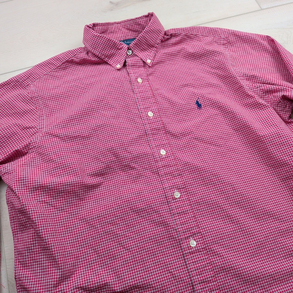 Polo Ralph Lauren Mens Red White Gingham Check Button Down Shirt 16.5 32/33 XL